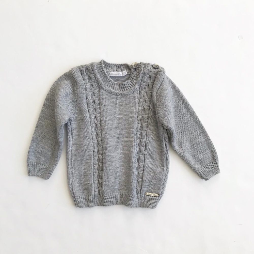 Monna Rosa gray cable knit sweater EUC 18-24m